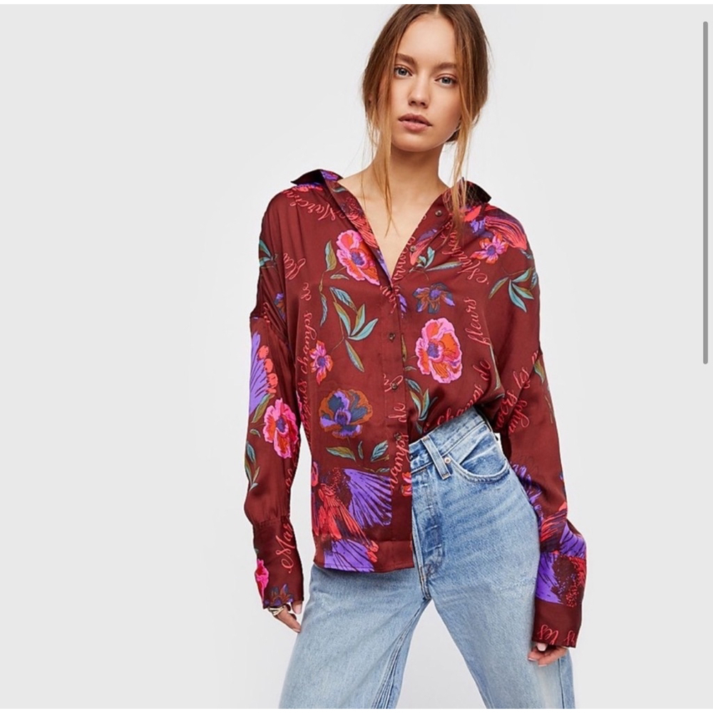 FREE PEOPLE women’s floral silky nights button down tunic